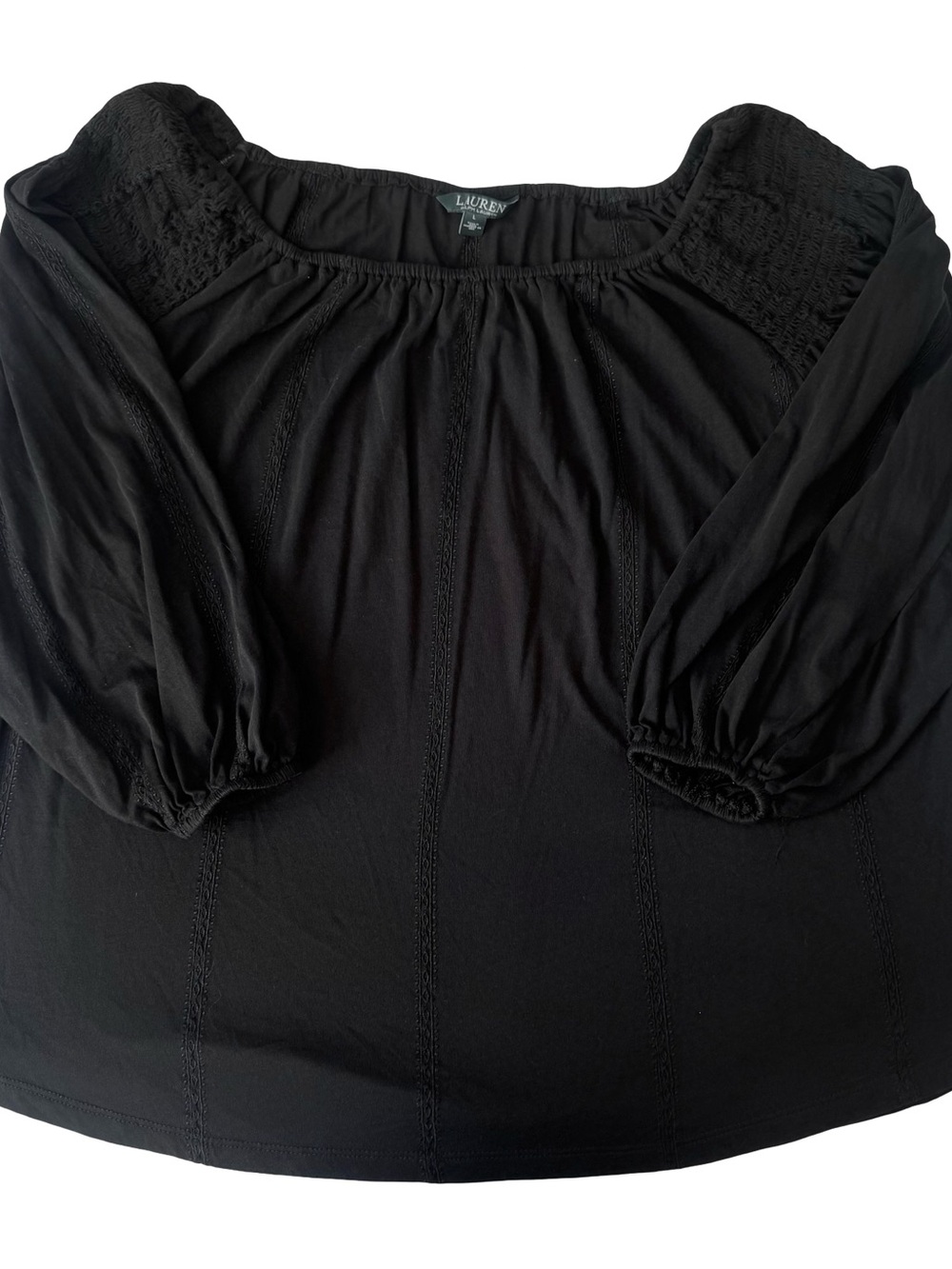 Lauren Ralph Lauren Women’s Black Off-Shoulder Smocked Puff Sleeve Blouse Size L